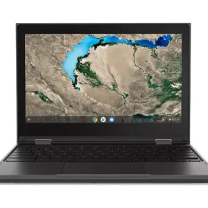 Refurbished Lenovo Chromebook 300e – Intel Celeron, 4GB RAM, 32GB storage, 11.5-inch HD touchscreen with 360° rotation, budget-friendly laptop.