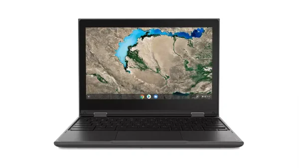 Refurbished Lenovo Chromebook 300e – Intel Celeron, 4GB RAM, 32GB storage, 11.5-inch HD touchscreen with 360° rotation, budget-friendly laptop.